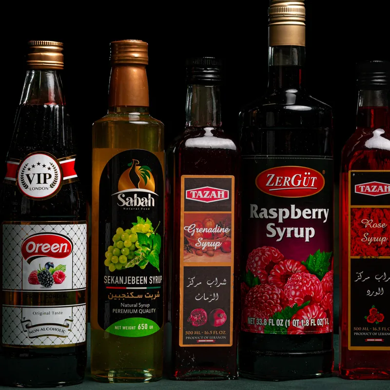 Rose, grenadine and raspberry syrups
